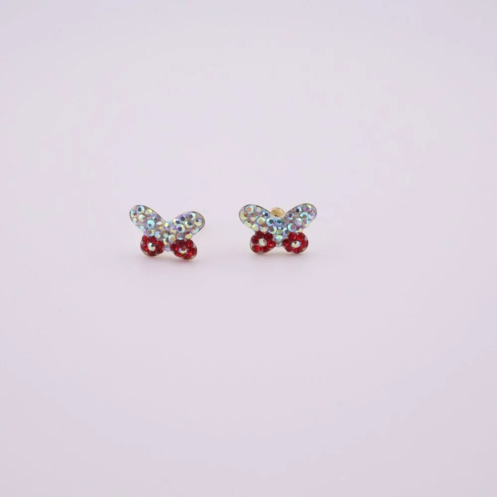 Women's 14k Gold CZ Butterfly Petite Stud Earrings with Secure Screw Post **‎